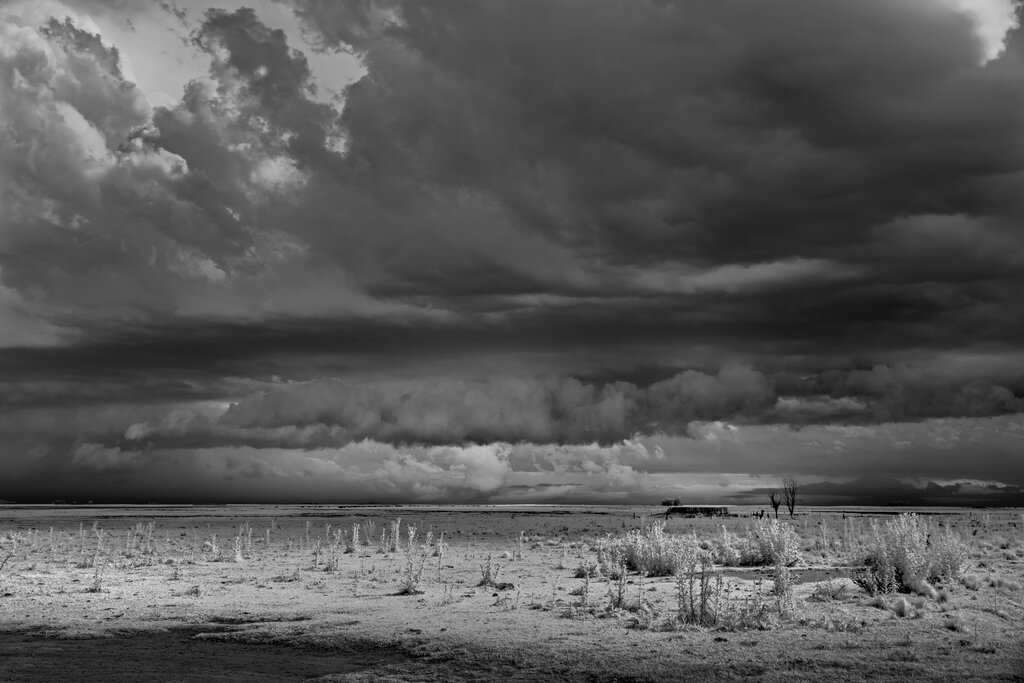 A supercell thunderstorm forming over ranchland near La Carlota, Argentina